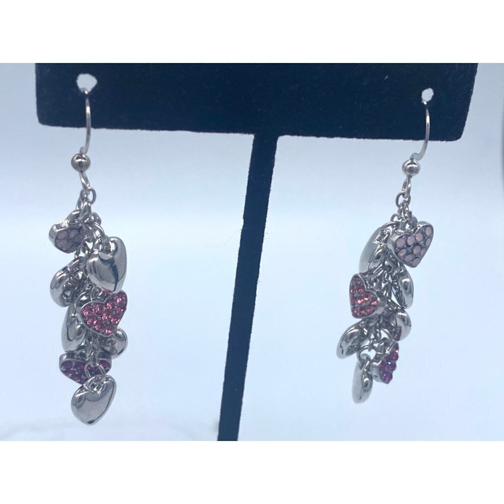 Holiday Lane Silver-tone Pave Rhinestone Heart Shaky Charm Linear Drop Earrings - Picture 7 of 8